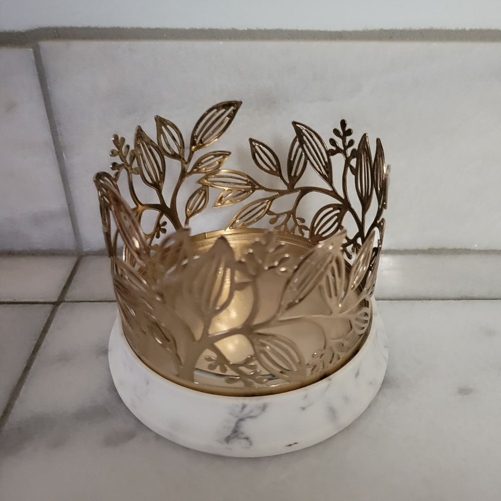 Bath And Body Works Elegant Gold Candle Holder With Marble Base